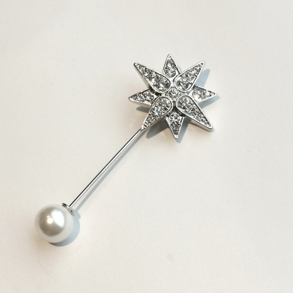 CRYSTAL Star and pearl stick pin - Picture 1 of 4